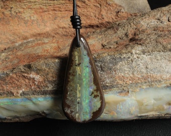 Solid Boulder Opal Pendant with Gem Grade Green Color | Unisex Natural Gemstone Jewelry | Minimalist Statement Jewelry | Teardrop | Large