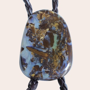 Boulder Opal Bolo Tie Blue Gemstone Unisex Statement Western Cowboy String Tie Gift