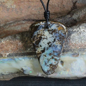 Artistic Boulder Opal Pendant: Natural Gemstone Necklace