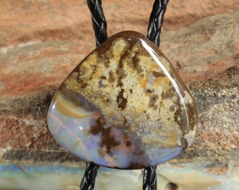 Handmade Boulder Opal Bolo Tie for Adult or Teen | Natural Australian Rock Opal crafted by us into Defining Statement Jewelry Piece | Sm/Med