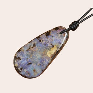 Grand pendentif en forme de larme d'opale boulder fait main, collier de bijoux en pierre violette australienne naturelle, cadeau