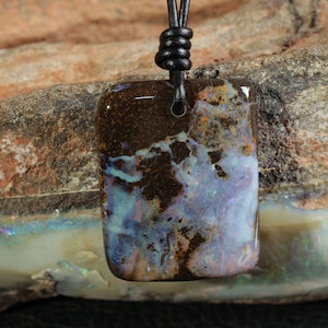 Unique Natural Australian Opal Necklace for Unisex Statement Jewelry Wearer | Australian Opal | Free Shape | Blue Opal | Minimalist | Large