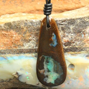 Gorgeous Large Green Free Shape Teardrop Boulder Opal Necklace | Natural Australian Opal Pendant | Unisex | Minimalist | Statement | Tactile