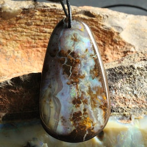 Extra Large Australian Boulder Opal Teardrop Pendant Necklace - Natural Gemstone October Birthstone Jewelry