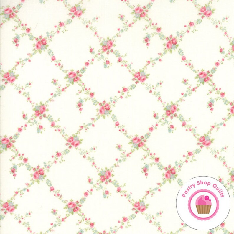 Moda CAROLINE Aqua Blue Floral 18651 12 Brenda Riddle QUILT FABRIC Shabby Chic