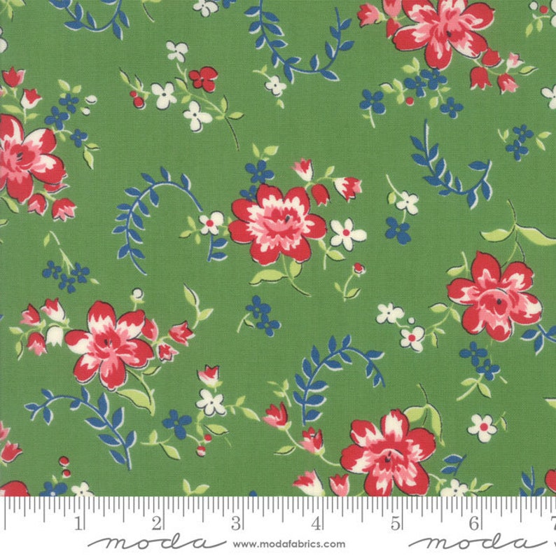 Moda SPRING A LING 21711 18 Green Floral AMERICAN JANE Quilt Fabric