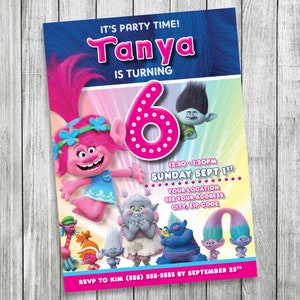 Trolls Invitation. Trolls Birthday Invitation. Trolls Party. Customiziable card, Trolls Theme, Trolls