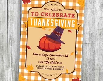 Thanksgiving Invitation. Party Invitation. Turkey Invitation. Thanksgiving Party Invitation.  PotLuck Invite