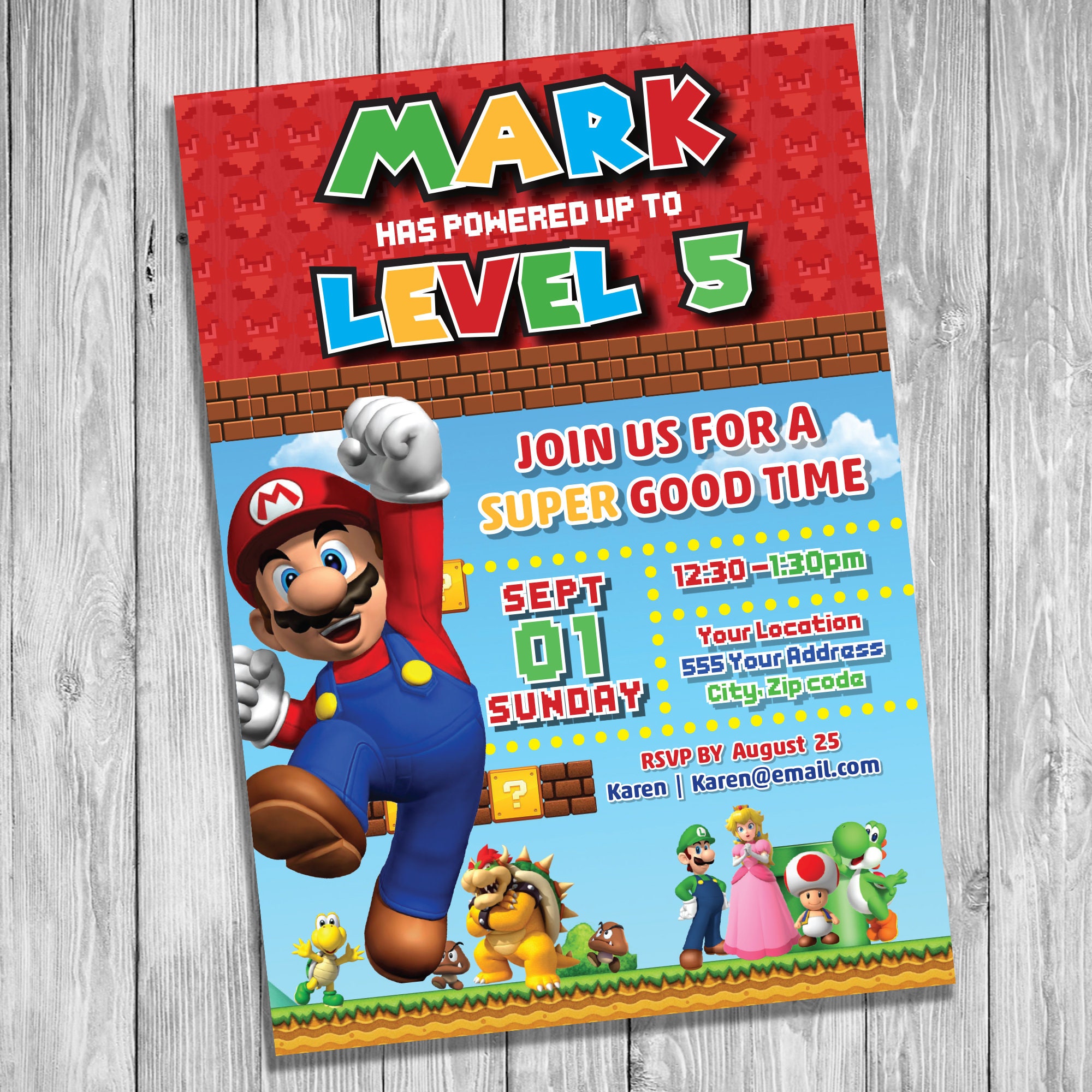 Super Mario Invitation Mario Birthday Invitation Mario Party Etsy
