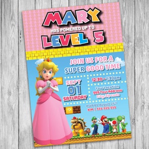 Princess Peach Invitation. Mario Birthday Invitation. Peach Party Invitation. Peach Party Invitation. Custom Birthday Invitation.  Mario