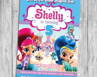 Shimmer and Shine Einladung. Shimmer and Shine Geburtstagseinladung. Shimmer and Shine Party Einladung. Custom Birthday, Schimmer