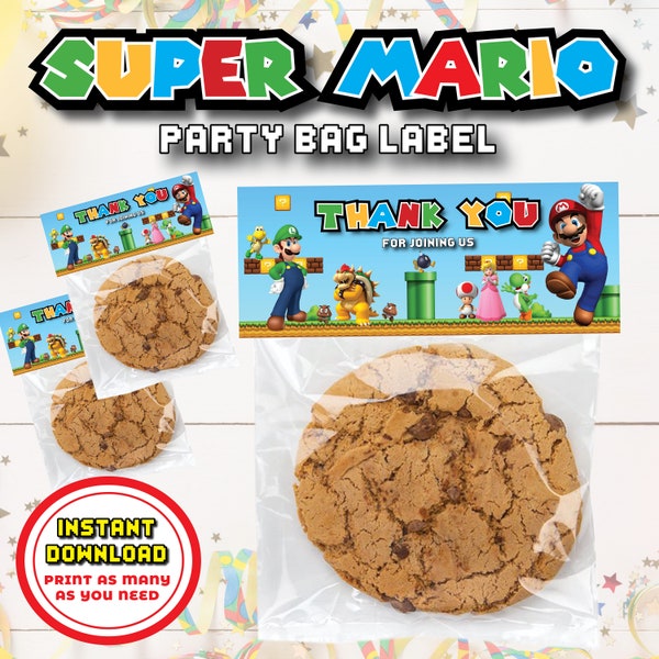 Sofortiger Download, Super Mario Party Bag Topper, Super Mario Geburtstag, Mario und Luigi, Party, personalisiert, Printables, Digital, DIY