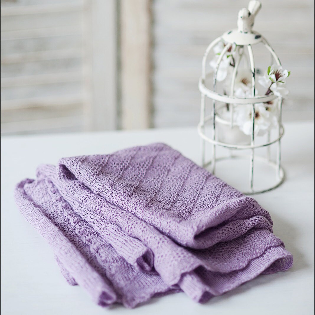 Knit Lilac Baby Blanket Linen Blanket Newborn photo prop Etsy
