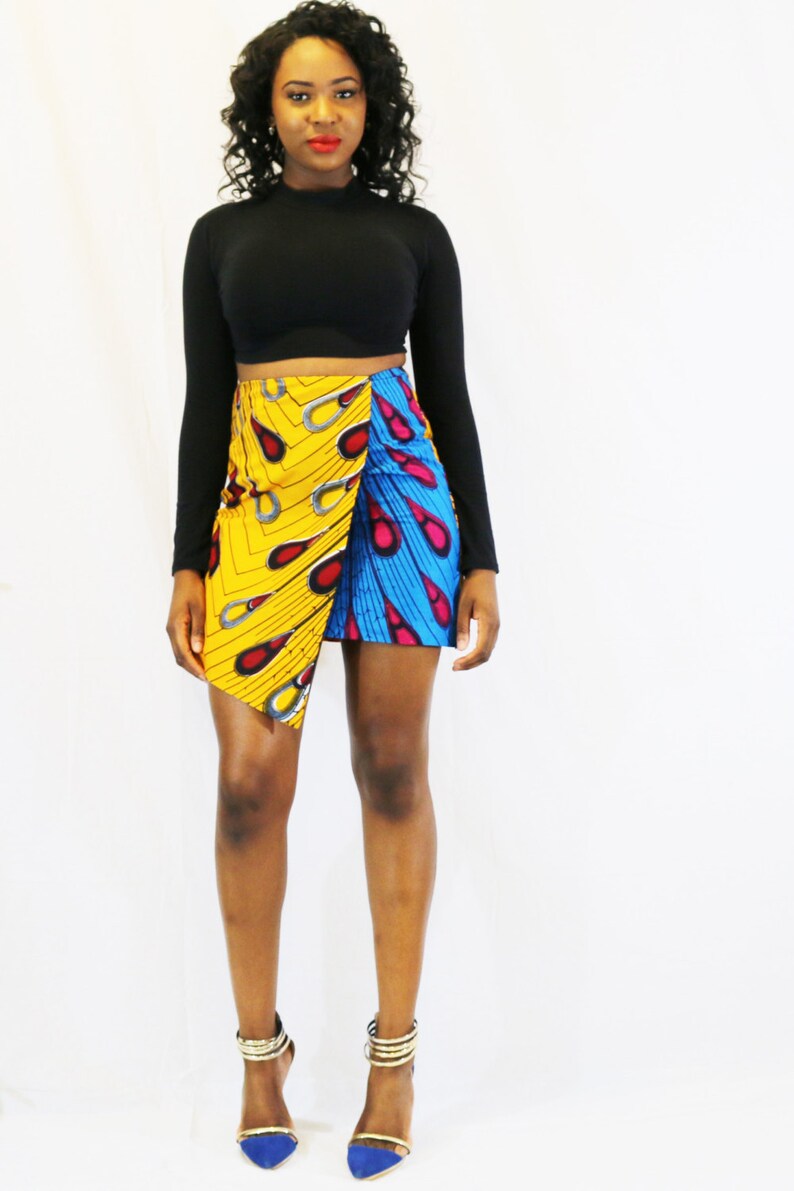 African Print Colorblocked Mini Skirt I | Etsy