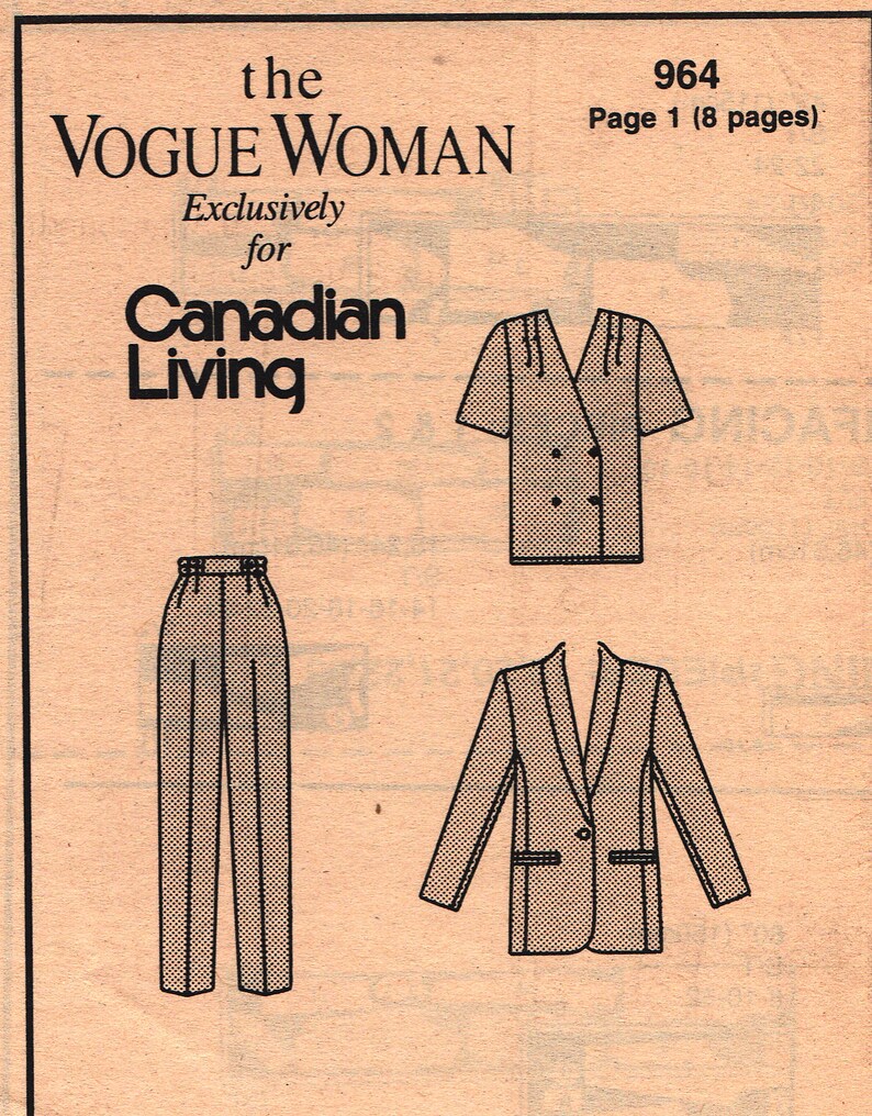 Blouse /& Pants Uncut 107-117cm Sizes 20-24 Vogue 964961 vintage sewing pattern Bust 42-46 | 1990s Misses/' Jacket