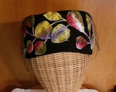 Vintage Doris Designed Black Fur Felt Hat with Velvet Fruit and Leaves Gold Hatpin Included Pillbox Style
