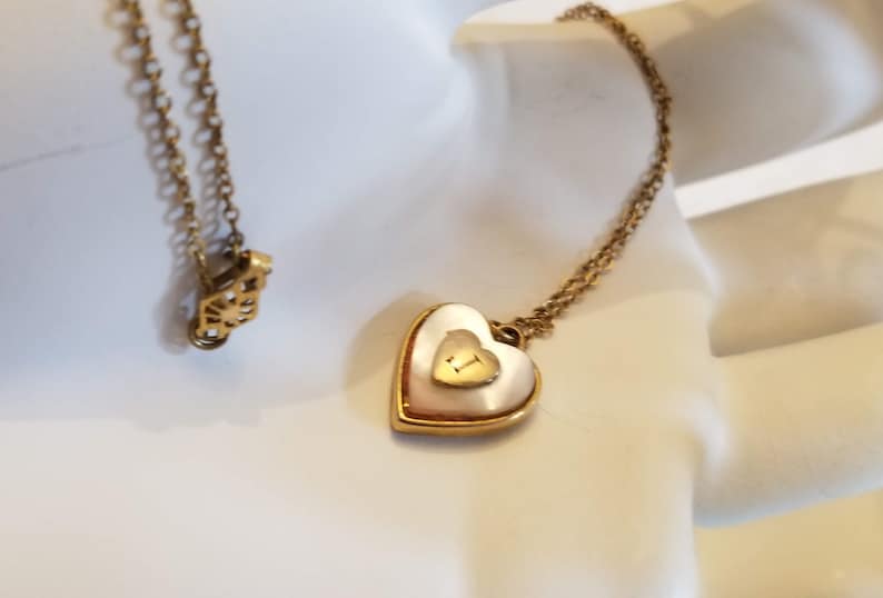 Child/'s Locket and Bracelet Kiddie Kraft Gold Filled Mother of Pearl Hearts with J Monogram