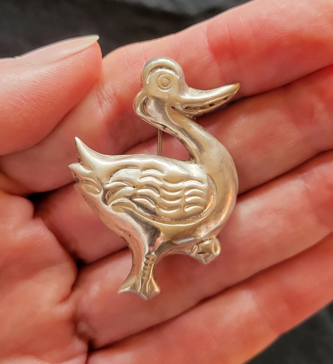 Vintage Silver Duck Pin Brooch Hand Crafted Sterling Silver Etsy