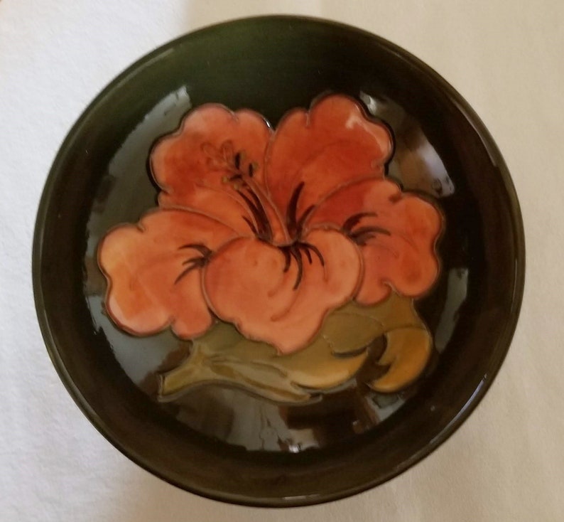 Vintage Moorcroft Hibiscus Footed Bowl 5 1/2 Olive Green Etsy
