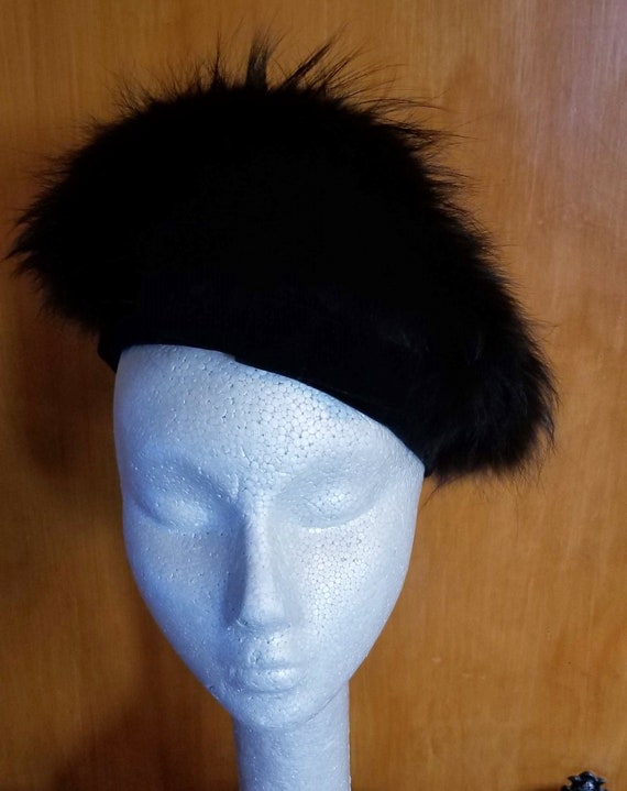 Black Fox Fur Beret Tam Lilly Dache Dachettes Vint