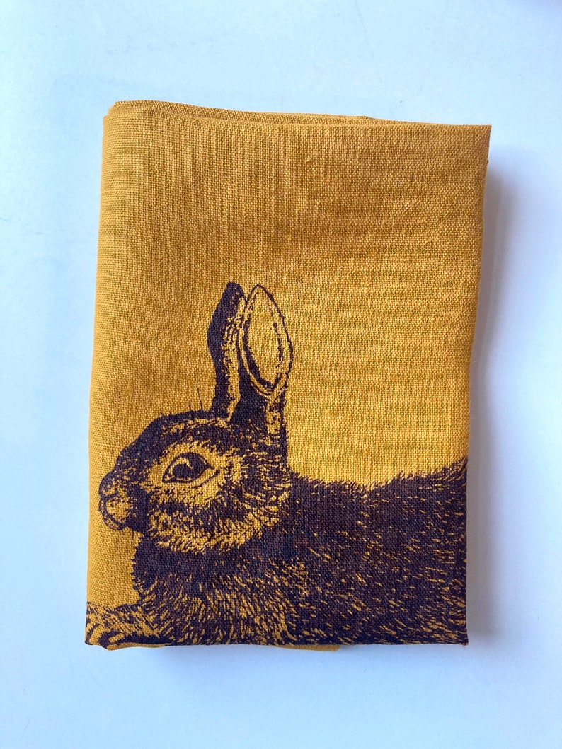 Tea towel of pure linen with rabbits, kitchen towel, Easter gift under 20 Euro, kitchen towel, picnic towel, dough cloth, kitchen Tuchfarbe: senfgelb