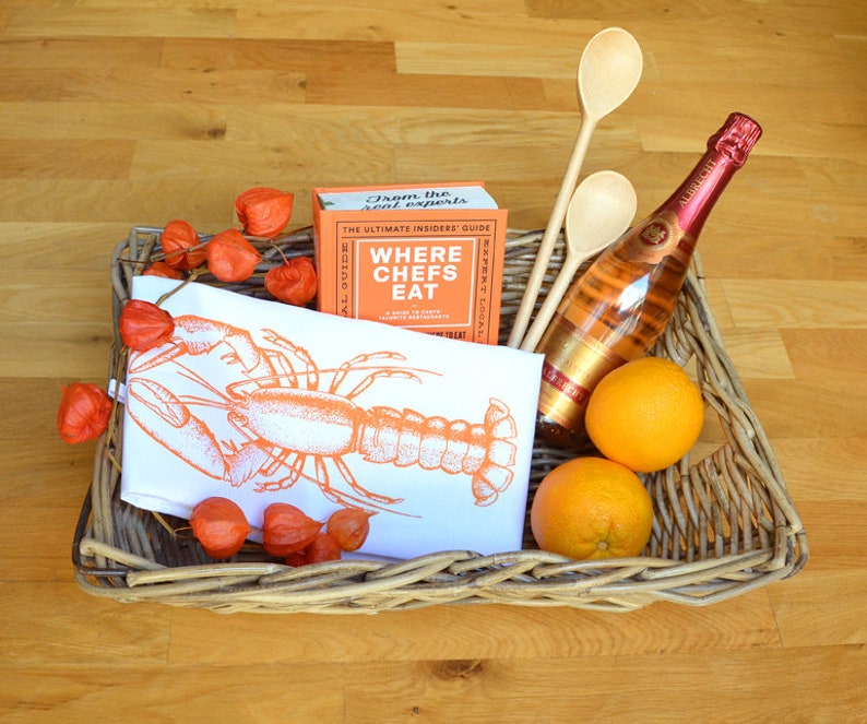 Gift for him 20 Euro, present for the house-warming party, tea towel, hand printed with screen print, pure linen, lobster image 3