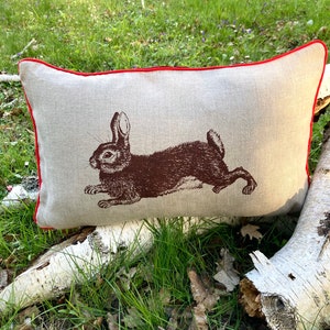 Designer pillow, bunny, individual gift, handmade, screen printing, pillow, linen pillow, gift for child, pillow case, cushion cover, natural image 1