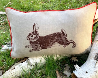 Designer pillow, bunny, individual gift, handmade, screen printing, pillow, linen pillow, gift for child, pillow case, cushion cover, natural