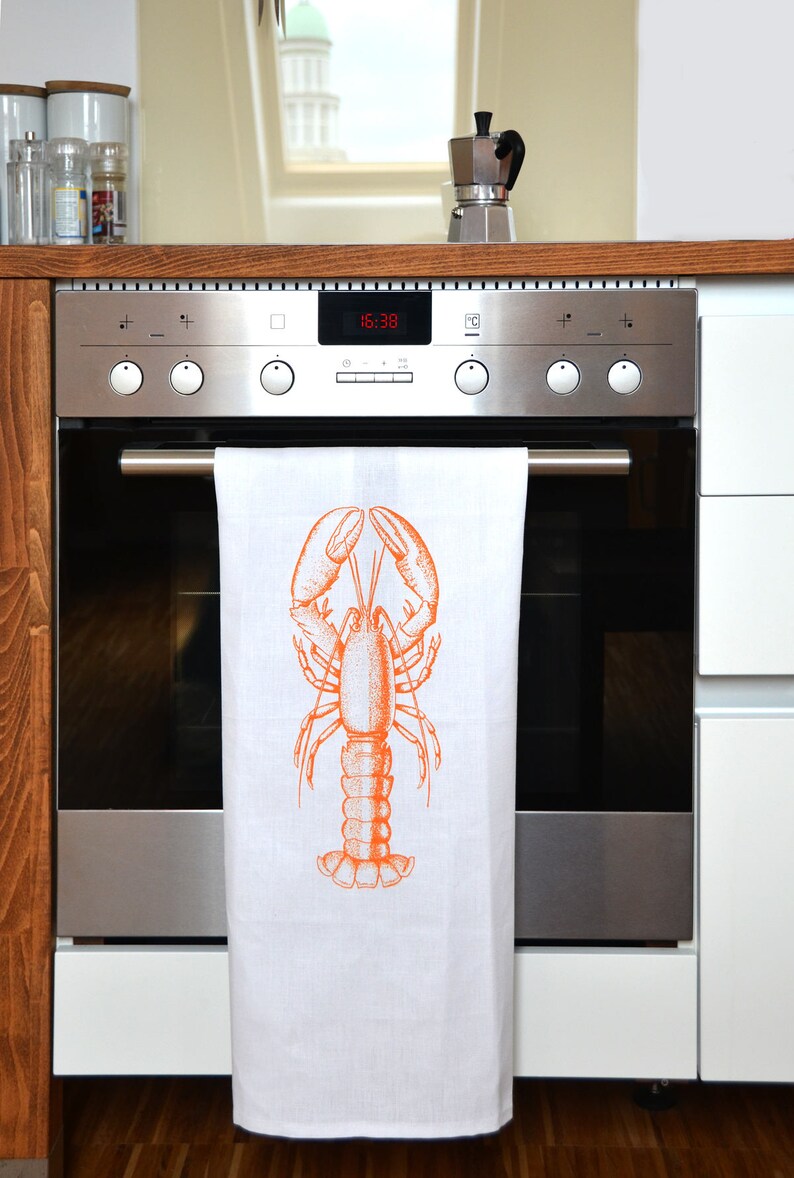 Gift for him 20 Euro, present for the house-warming party, tea towel, hand printed with screen print, pure linen, lobster image 1