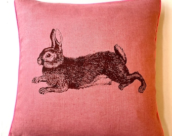 Coussin 100% lin avec illustration de homard, joli cadeau pour lui, coussin de canapé, sérigraphié, brun rouge, coussin en lin, coussin avec remplissage