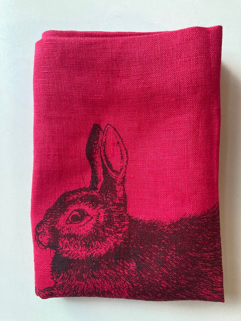 Tea towel of pure linen with rabbits, kitchen towel, Easter gift under 20 Euro, kitchen towel, picnic towel, dough cloth, kitchen Tuchfarbe: fuchsia