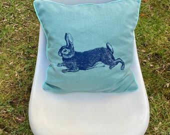 Linen cushion with rabbit motif, screen printing, 40 cm x 40 cm, with feather filling, Easter present, Forest animal, Pet, Forest animal