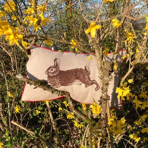 Designer pillow, bunny, individual gift, handmade, screen printing, pillow, linen pillow, gift for child, pillow case, cushion cover, natural image 2