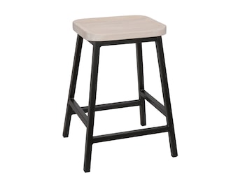 Counter Stool With Pickled White Seat, Barstool, Bar Stool, Dining Chair, Pub Stool, Shop Stool, Kitchen Barstool, Table Chair, Desk Seat