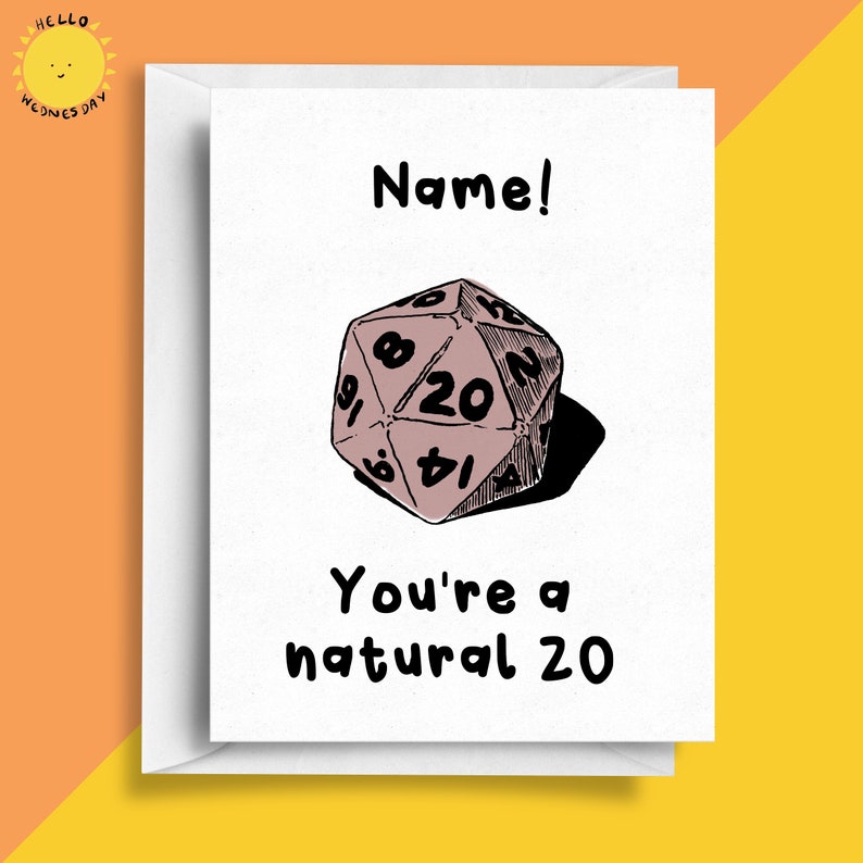 Dnd Personalised Birthday Card A6 Dungeons and Dragons, Die, Dice, 20 sided dice, Fantasy Role Playing, Gift for Role player, RPG image 1