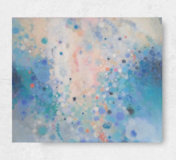 Blue Abstract Painting On Canvas Turquoise And Cream Modern Art Original Wall Art Turquoise Bedroom Decor Gender Neutral Nursery Art