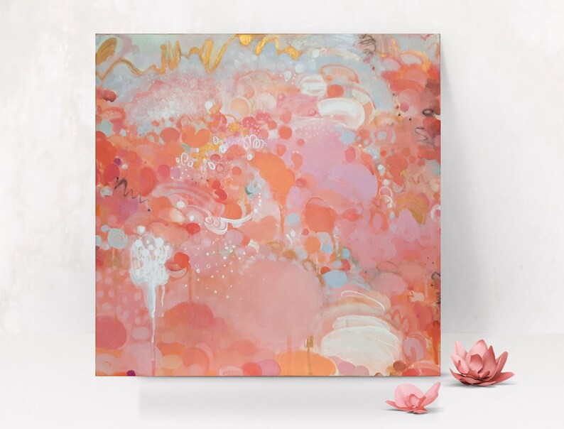 Blush and Gold Abstract Art on Canvas Original Painting 14 X Etsy
