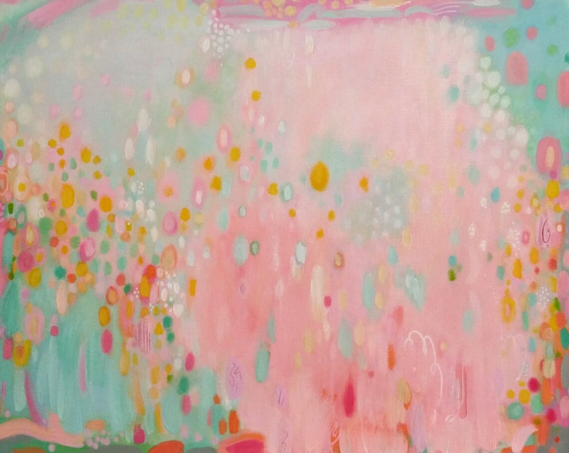 Pink Abstract Painting Pink and Teal Painting Pink Coral and Etsy