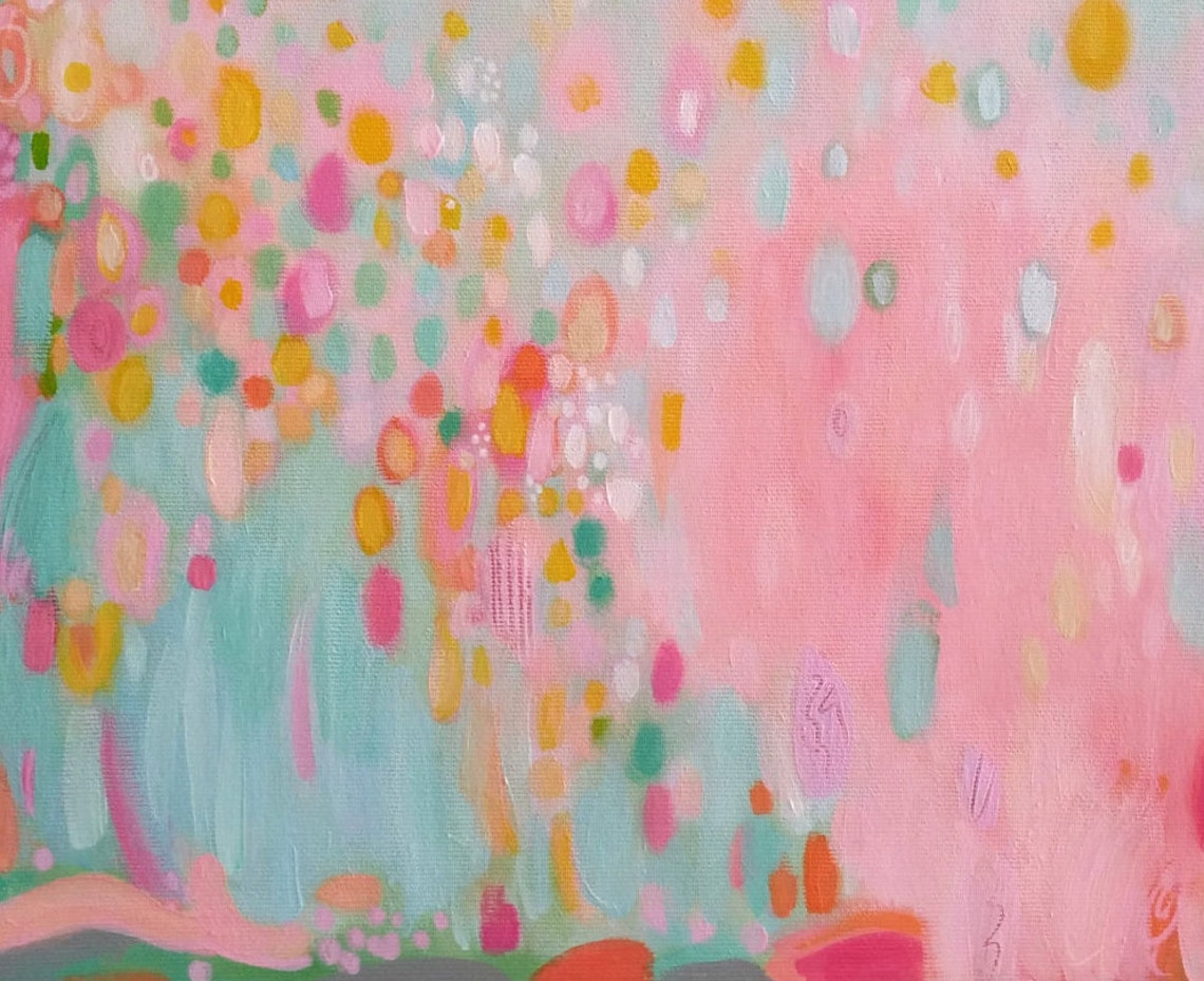 Pink Abstract Painting Pink and Teal Painting Pink Coral and Etsy