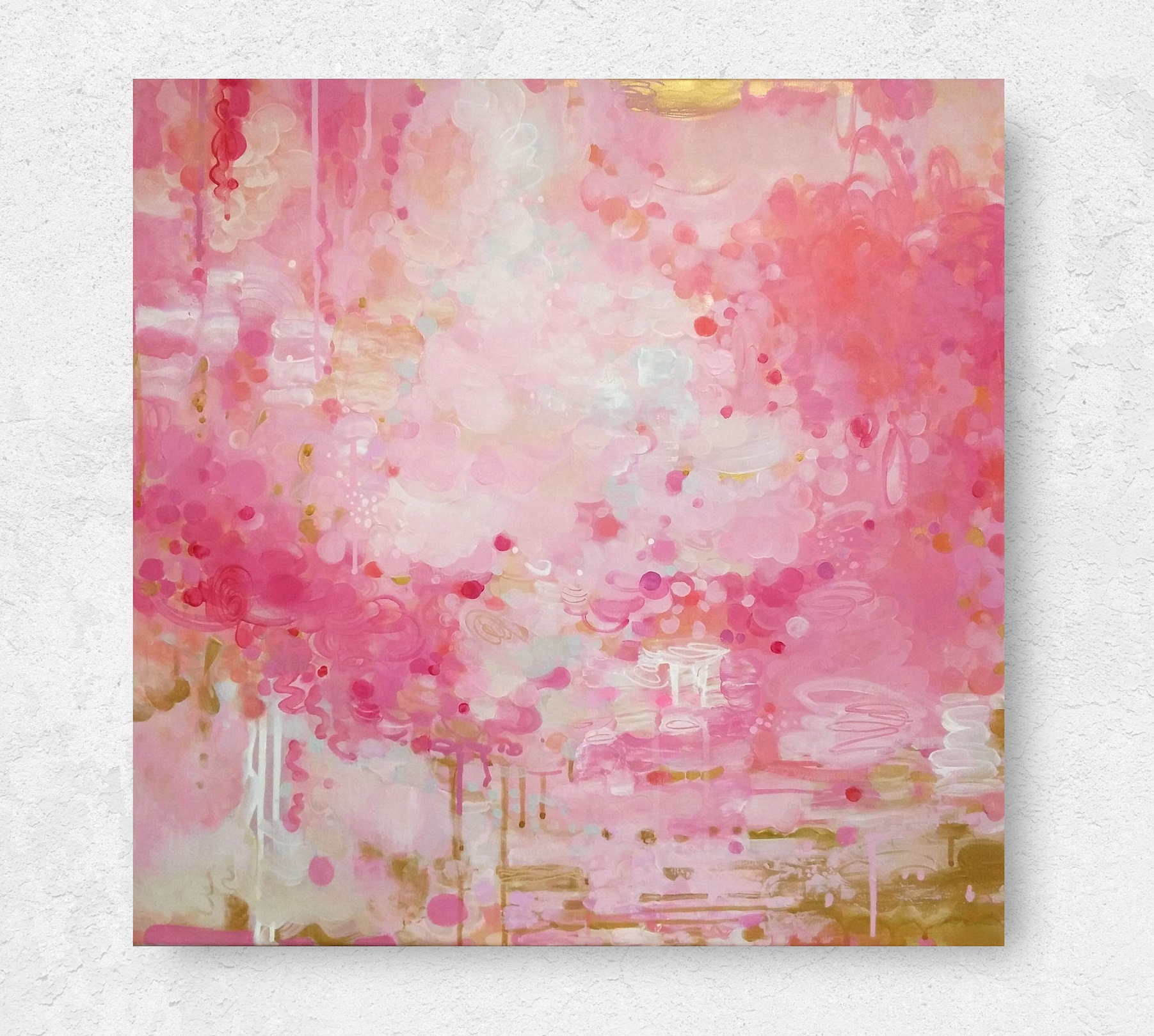 Pink and Gold Art Original Abstract Painting for Girls Room Etsy