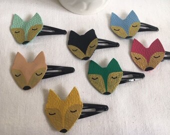 Barrette renard cuir fillette, A l’unité, renard cuir couleur au choix, cadeau petite fille, cadeau anniversaire, Noël, Rentrée, Pâques