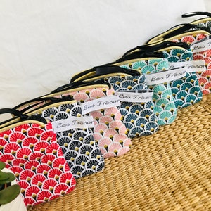Trousse maquillage femme, pochette japonisante bordure dorée au choix - idée cadeau femme, anniversaire, Noël, cadeau maîtresse, nounou