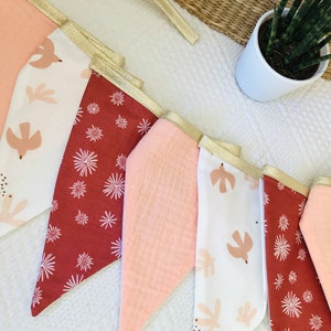 Terracotta Bird Bunting Garland, Baby Room Decor - Gift Idea for a Baby Girl's Birth, Birthday, Back to School, Christmas