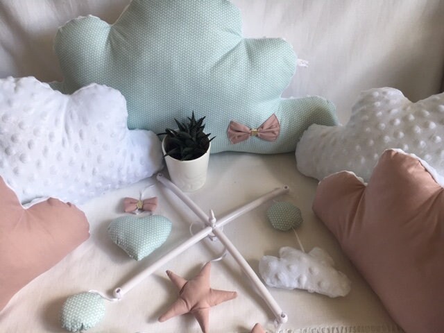 Girly Bed Tower 5 Girl Clouds With Pastel Knot Birth Gift Etsy