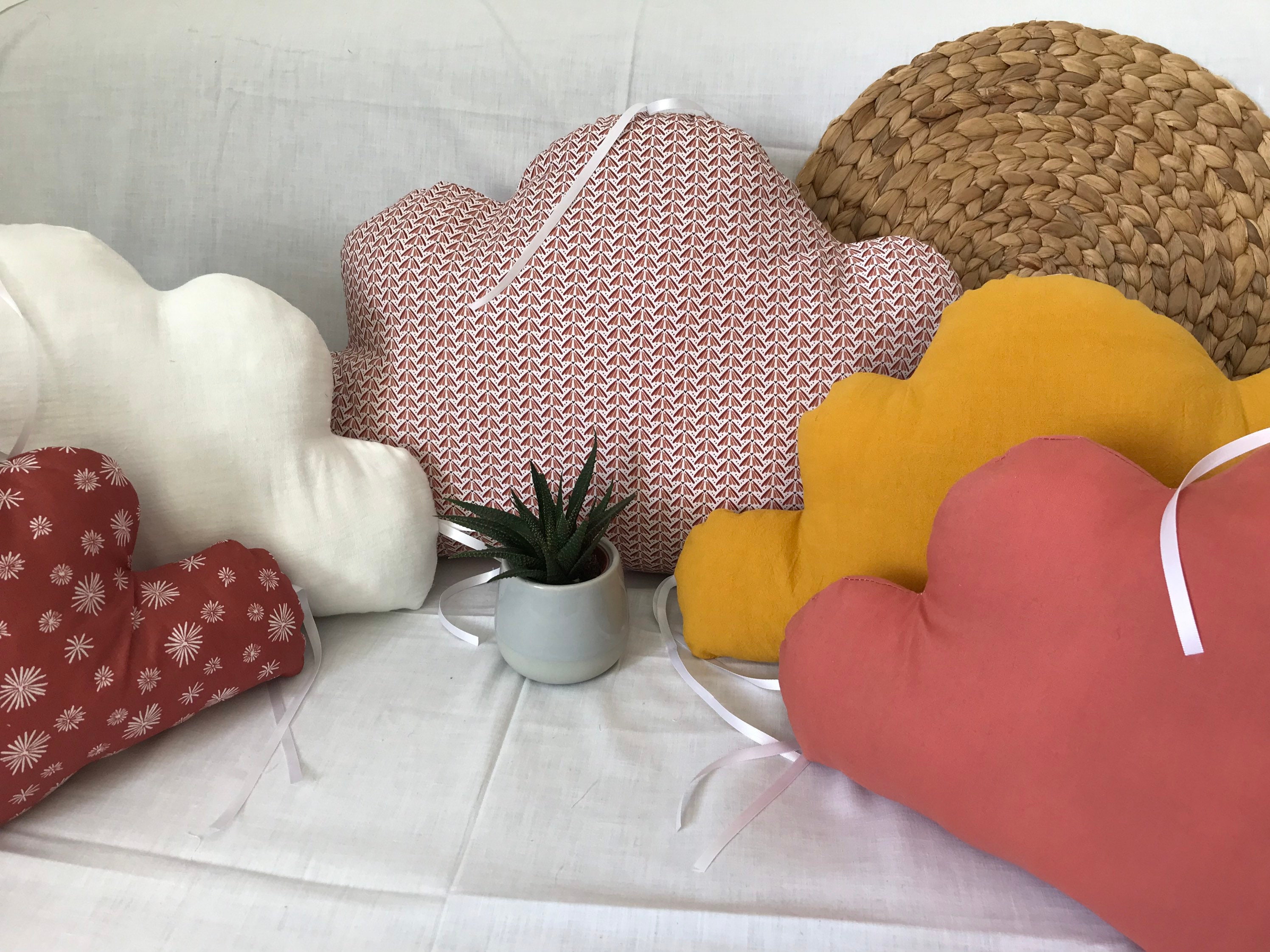 Tour de Lit Nuages Terracotta, Jaune Moutarde, Déco Chambre Bébé - Cadeau Naissance Garçon, Fille, C