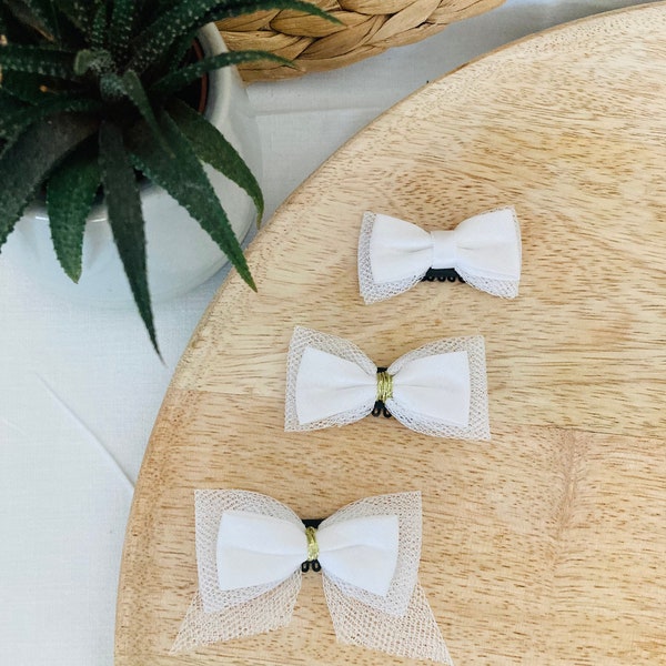 Barrette magique bébé même sans cheveux, barrette anti glisse TULLE, petit noeud Mariage, pince cheveux fins Baptême, idee cadeau naissance