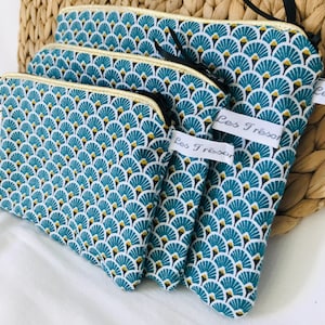 Trousse maquillage femme, pochette japonisante bordure dorée au choix - idée cadeau femme, anniversaire, Noël, cadeau maîtresse, nounou