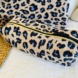 Leopard print cube pencil case, boho flat pouch for women - Christmas, birthday, or back-to-school gift