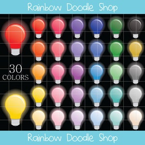 Glowing Lightbulb Clipart, Light Bulb Clipart, Bulb Clip Art, Digital Lightbulbs, Colorful Lightbulb Clipart, Rainbow Lightbulbs