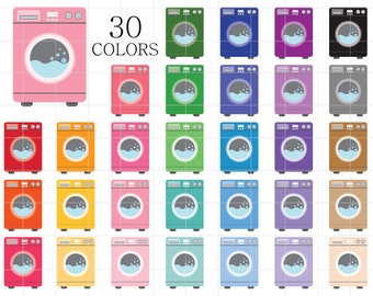 Lavadora Clipart, Ropa Clip Art, Icono de lavandería, Icono de lavadora, Lavandería colorida, Clipart de día de lavandería, Clipart de coros